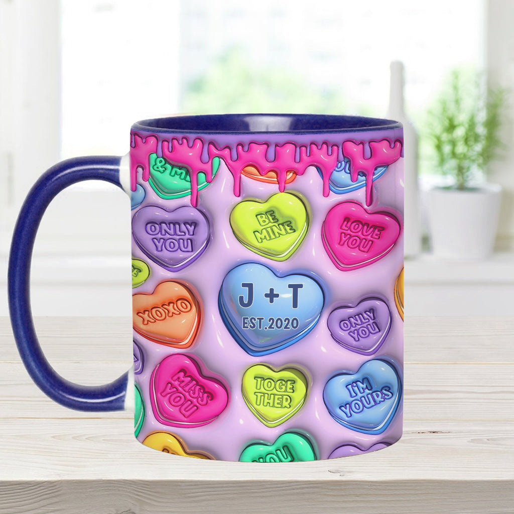 Any Name Any Date Colorful Heart Inflated - Personalized Couple Accent Mug