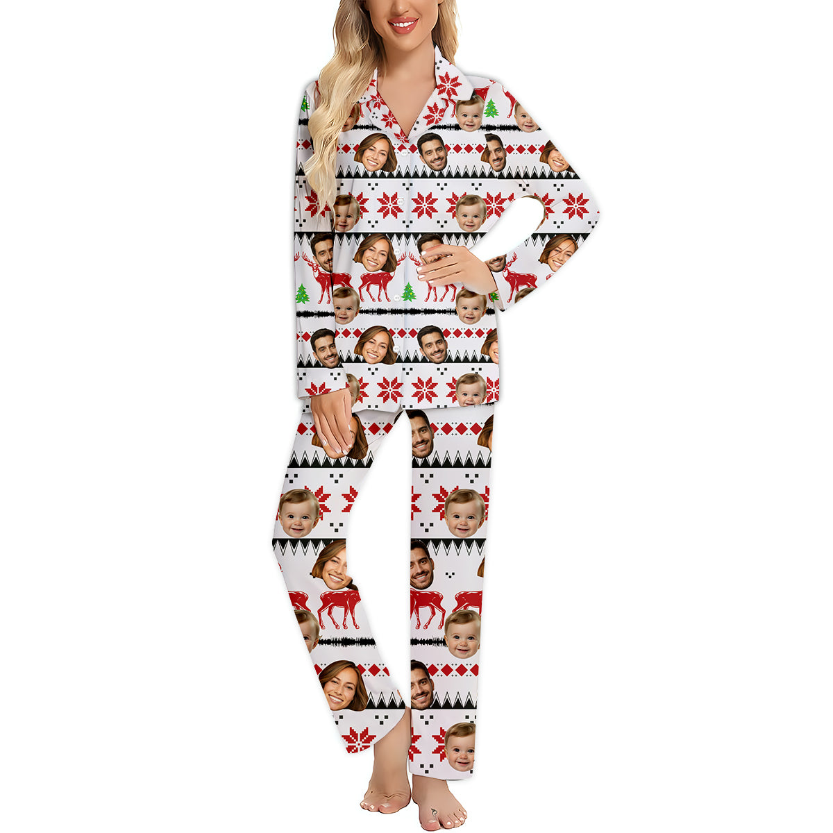 Weihnachtspyjama mit Fotomotiv – Das perfekte Familiengeschenk für Hunde- und Katzenliebhaber – Personalisierter Pyjama mit Knopfleiste