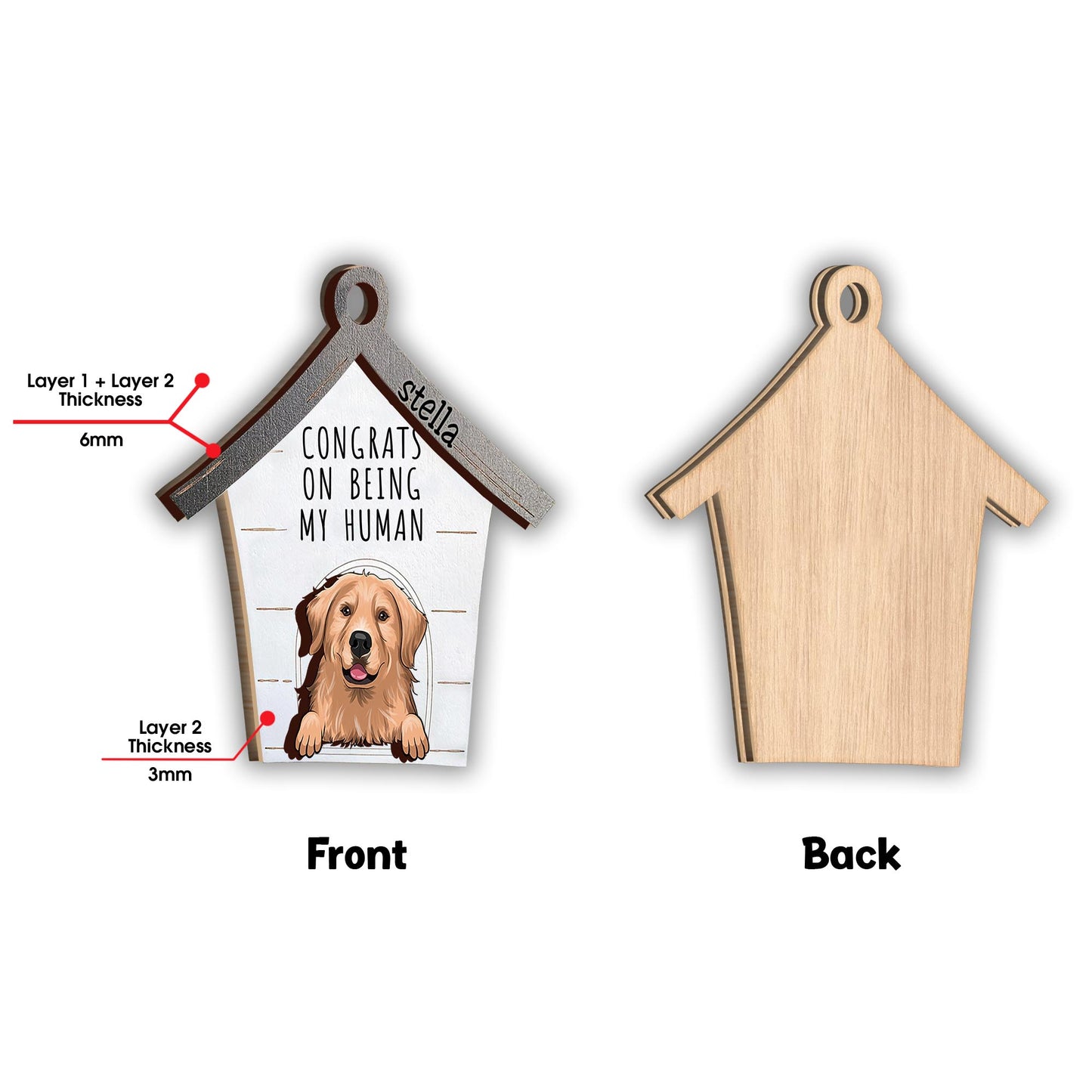 Glückwunsch, dass du mein Mensch bist – Personalisierter Hunde-Anhänger, 2-lagig