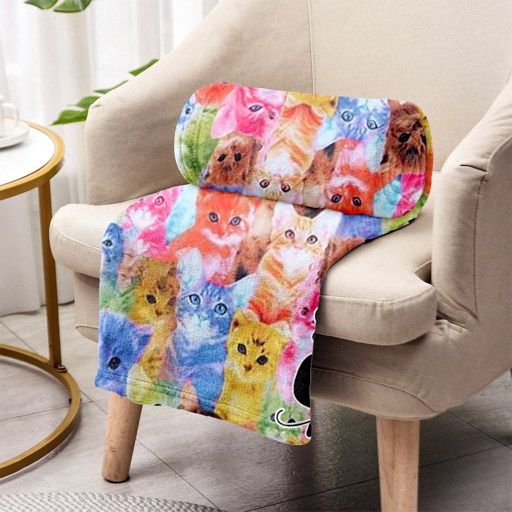 Photo Insert Transferring Into Colorful Style - Personalized Cat Blanket