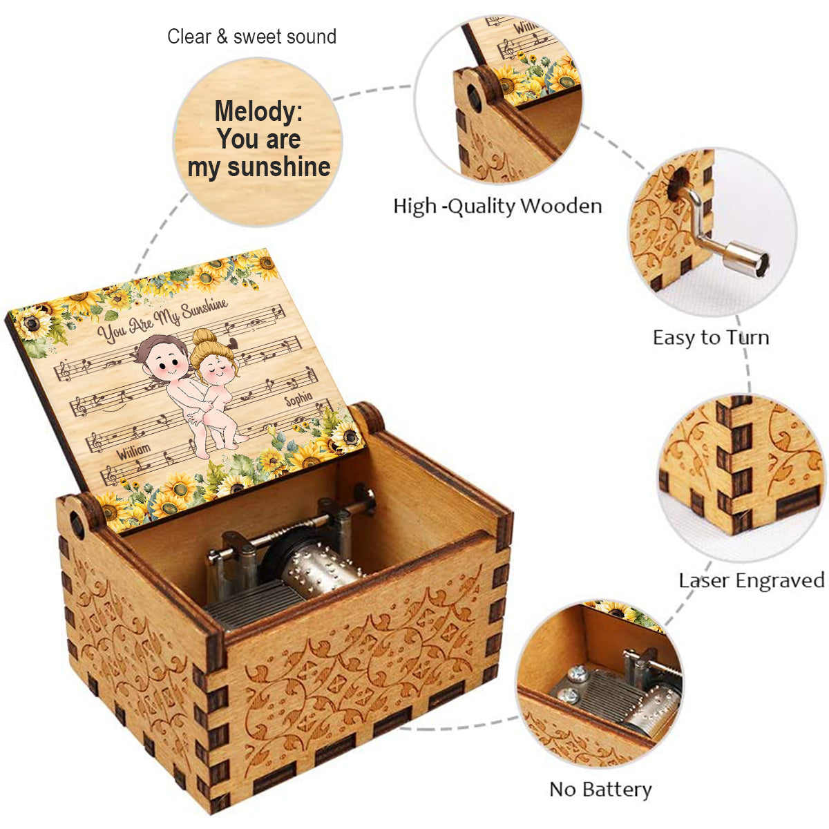 You Are My Sunshine - Personalized Couple Hand Crank Music Box