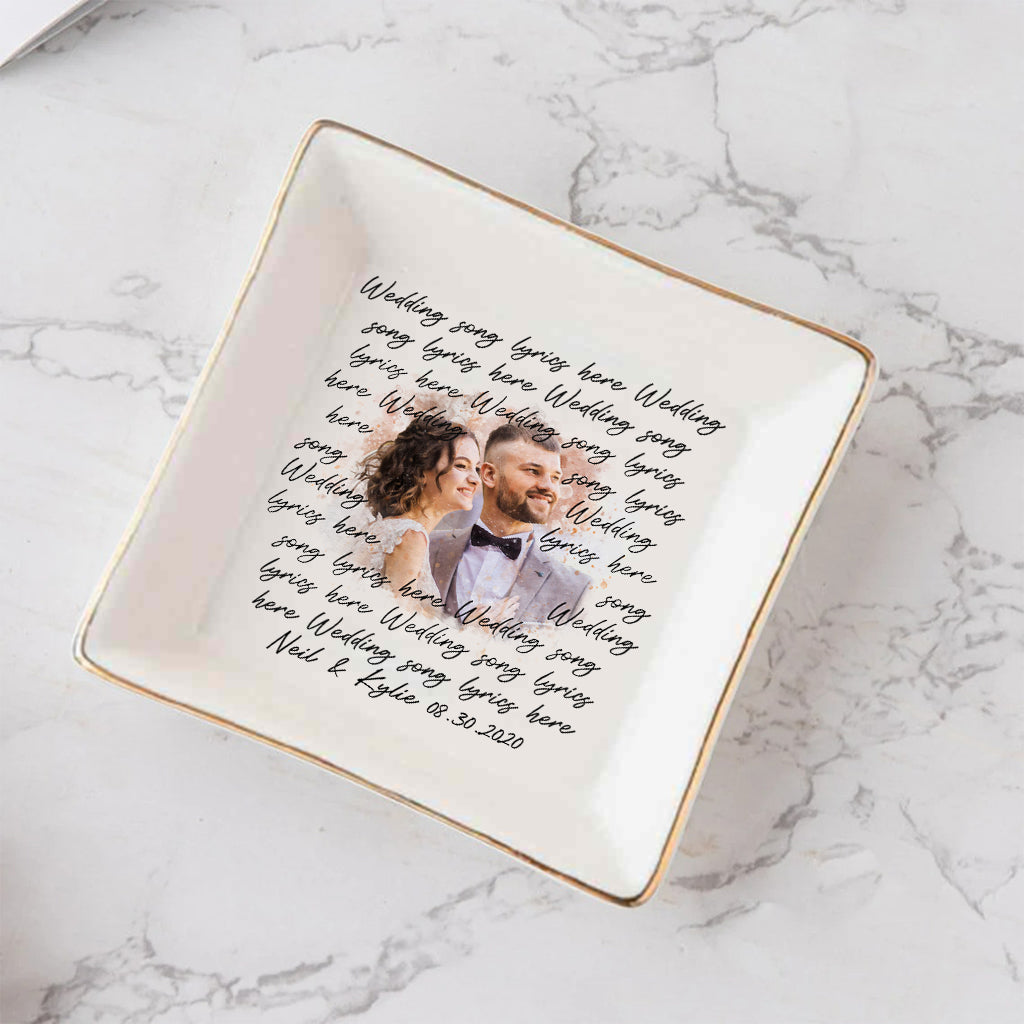 Wedding Song Lyrics With Personalized Watercolor Portrait - Personalized Husband And Wife Jewelry Dish