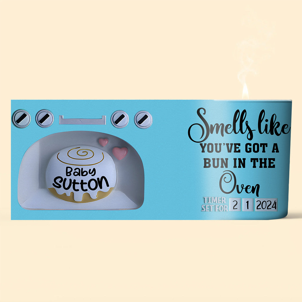 Smells Like You've Got A Bun In The Oven - Pregnancy gift for wife - Personalized Candle With Wooden Lid