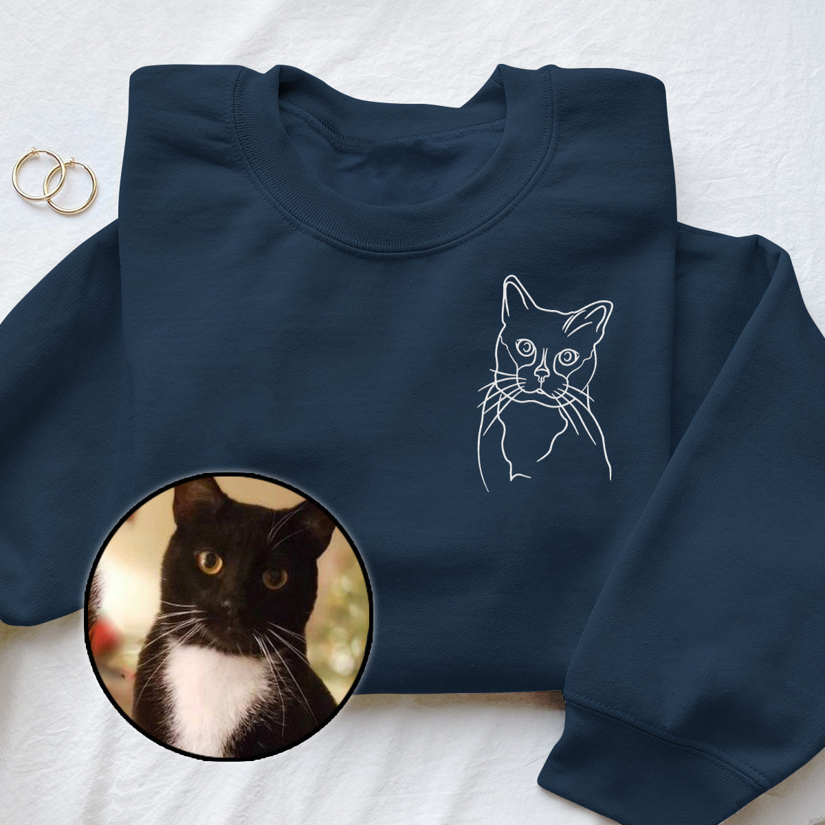 Custom Line Art - Personalized Cat Embroidered Sweater