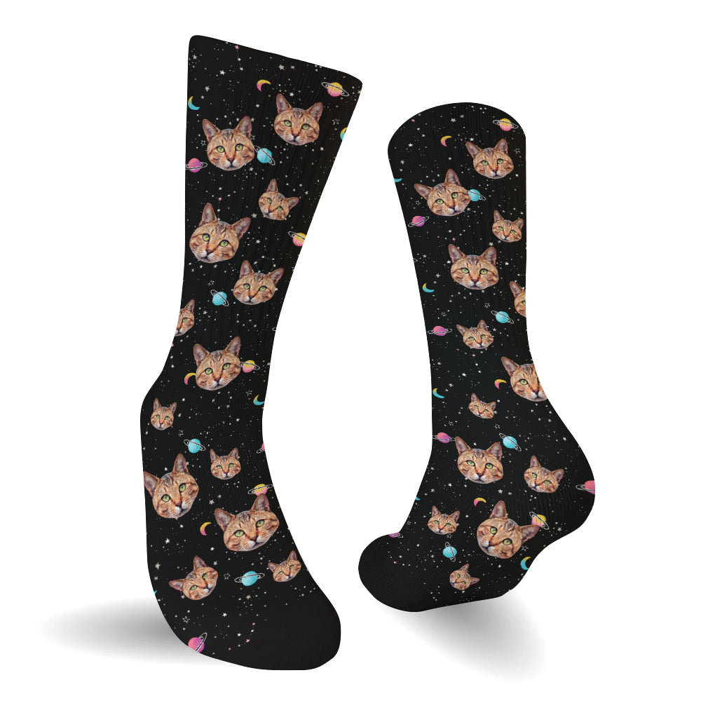 Chaussettes personnalisées pour chat - Visage Galaxie