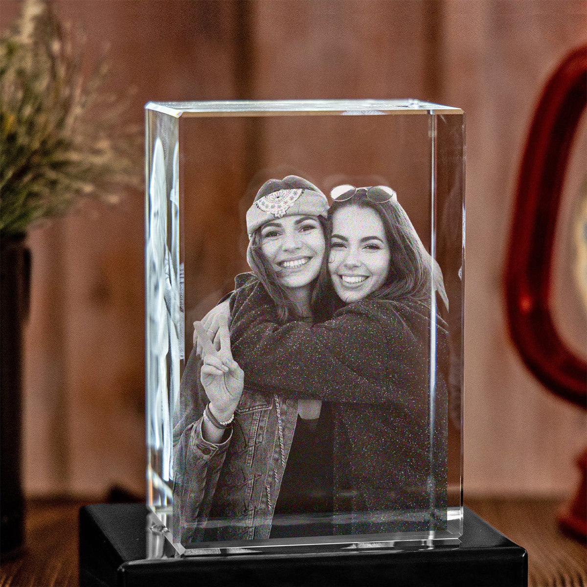 Custom Photo - Personalized Sibling Laser Engraving 3D Cuboid Shaped Crystal Lamp