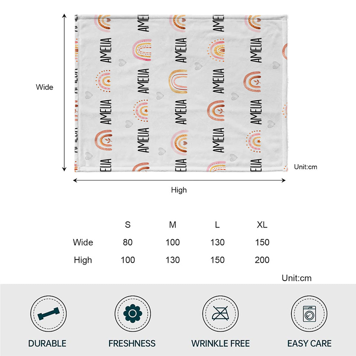 Personalisierte Retro-Regenbogen-Decke mit individuellem Namen für die Enkelin