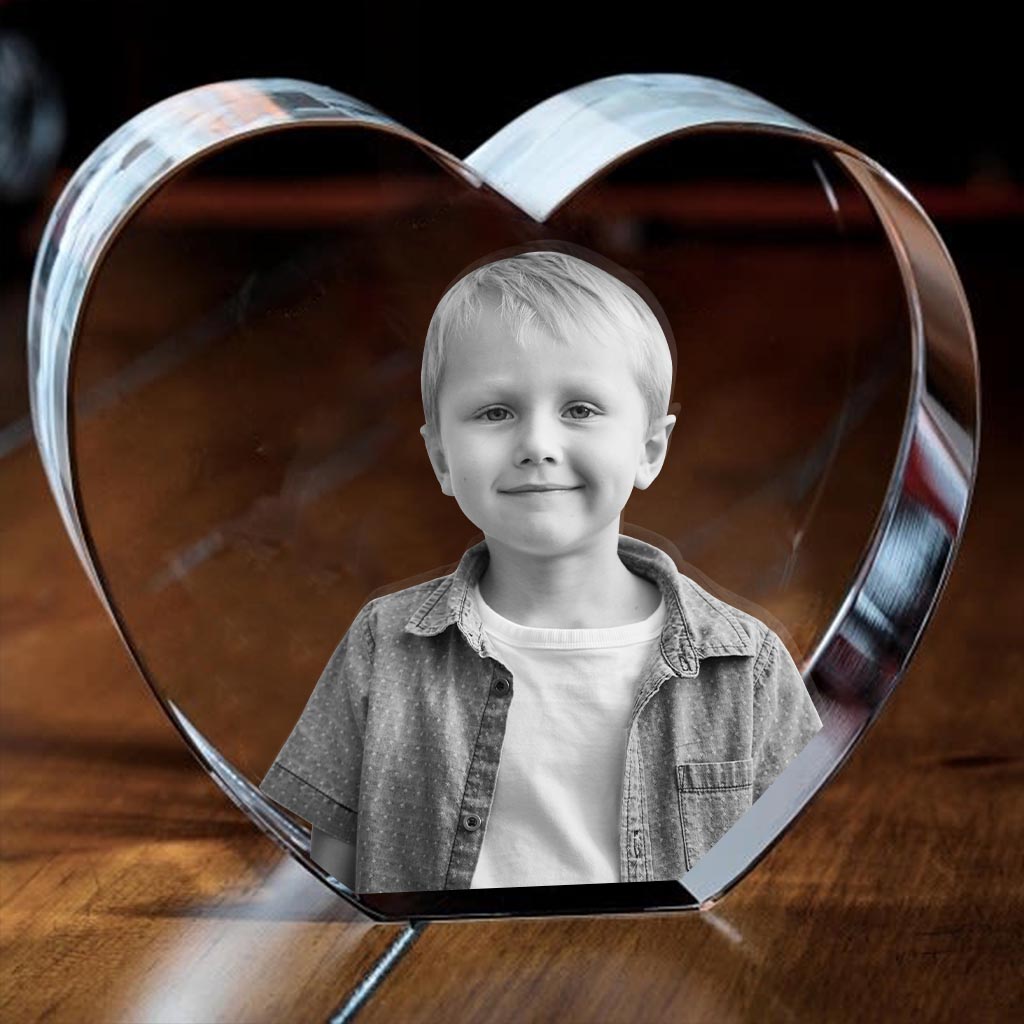 Custom Photo - Personalized grandson Laser Engraving 3D Heart Shaped Crystal Lamp