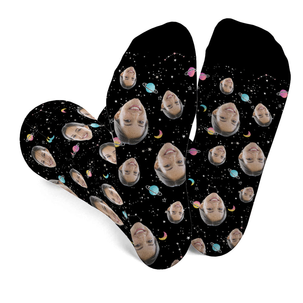 Chaussettes personnalisées pour tante - Visage personnalisé Galaxy