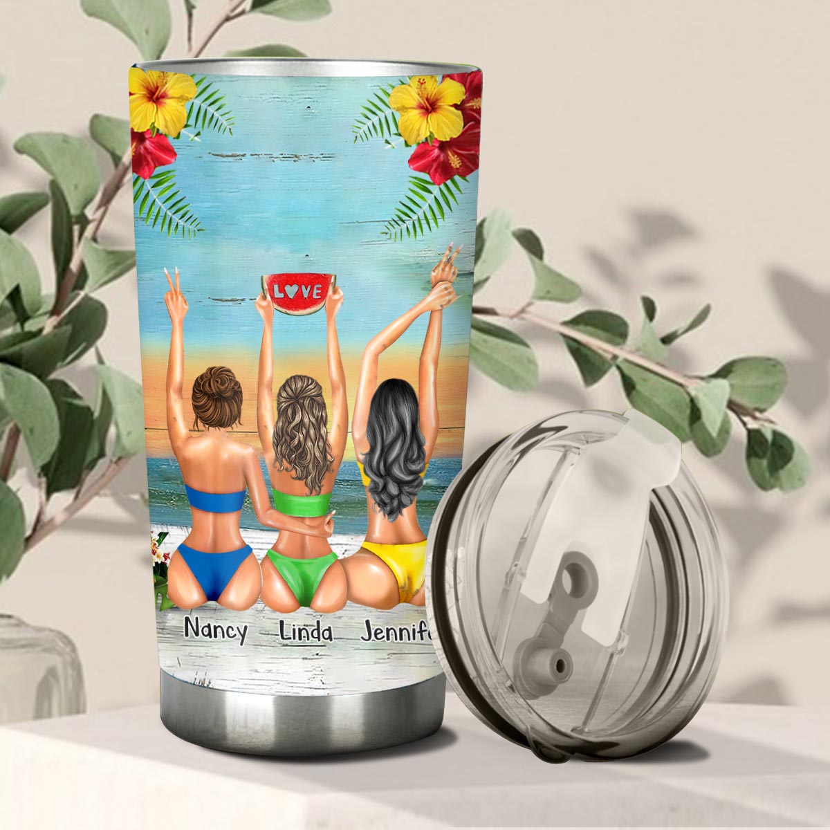 Ich liebe dich bis zum Strand und zurück – Geschenk für die beste Freundin/Schwester – Personalisierter Becher
