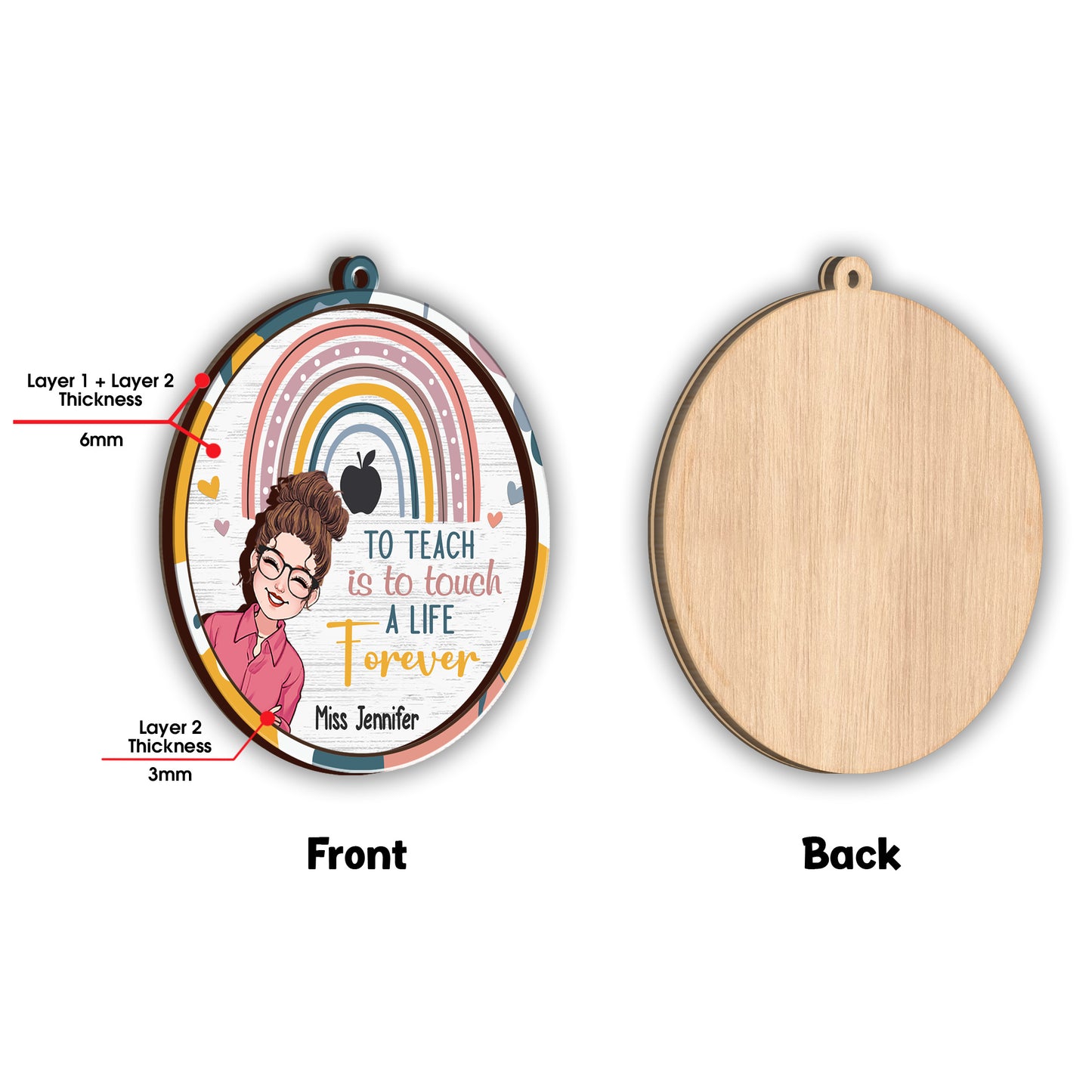 To Teach Is To Touch A Life Forever - Personalized Teacher 2 Layered Piece Ornament