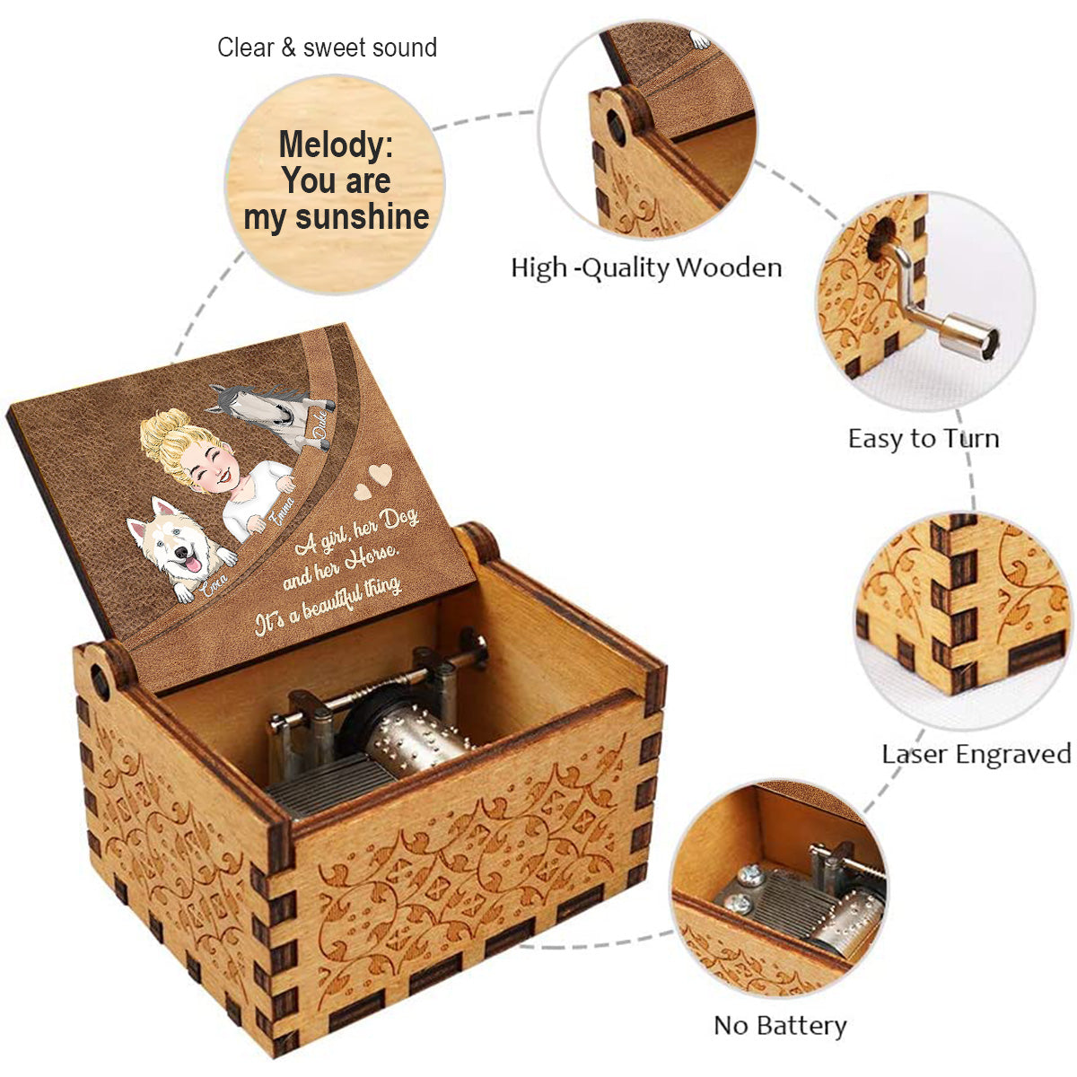 What A Beautiful Thing - Horse gift for dog lover, cat lover - Personalized Hand Crank Music Box