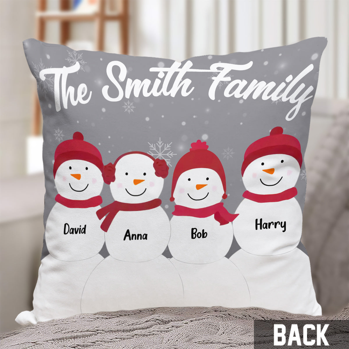Snowman Family - Personalized Family Throw Pillow