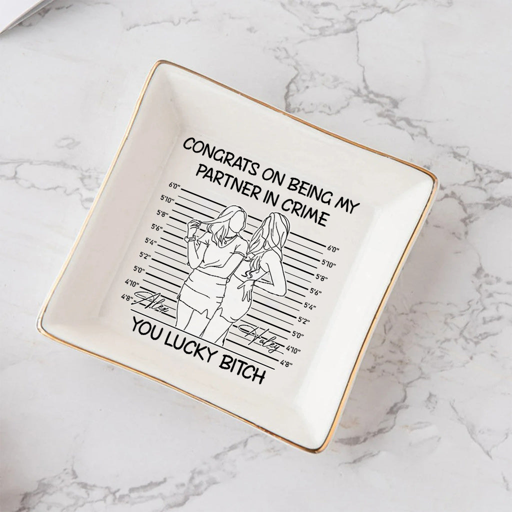 Congrats On Being My Partner In Crime - Gift for friend - Personalized Jewelry Dish