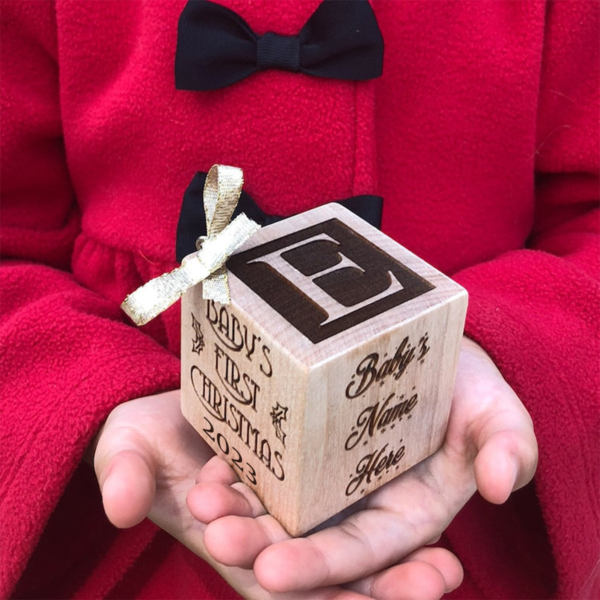 Baby's First Christmas Block Ornament - Gift for Newborn, mom, dad - Personalized Block Ornament