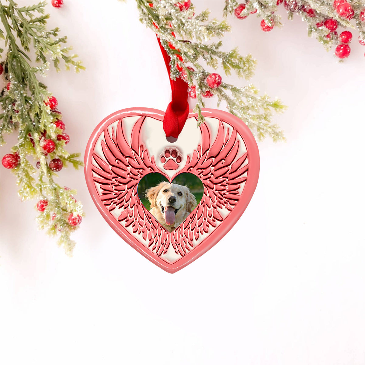 Du hast Pfotenabdrücke auf unseren Herzen hinterlassen – Engelsflügel – Geschenk für Hundeliebhaber, Trauernde nach einem Hunde- oder Katzenverlust – Personalisierter Keramikherz-Anhänger