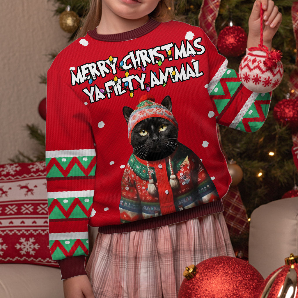 Frohe Weihnachten, du dreckiges Tier - Personalisierter Hunde-Hässlicher-Pullover