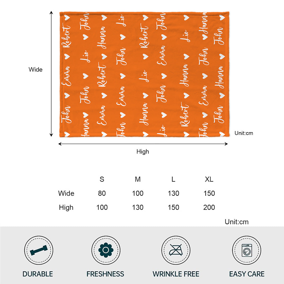 Couverture familiale personnalisée avec motif cœur et nom personnalisé