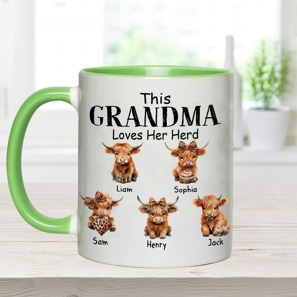 Grandma/ Nana/ Mimi... Loves Her Herd - Personalized Grandma Accent Mug