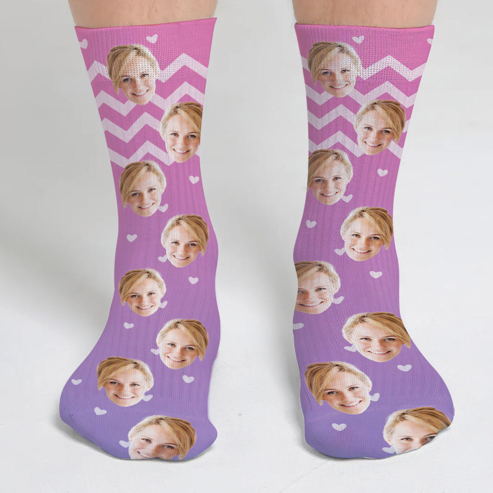 Custom Face Purple Pattern - Personalized Mother Socks