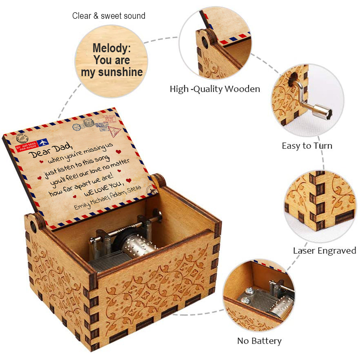 When You're Missing Us - Gift for grandma, mom, daughter, granddaughter, son, grandson, dad, grandpa - Personalized Hand Crank Music Box