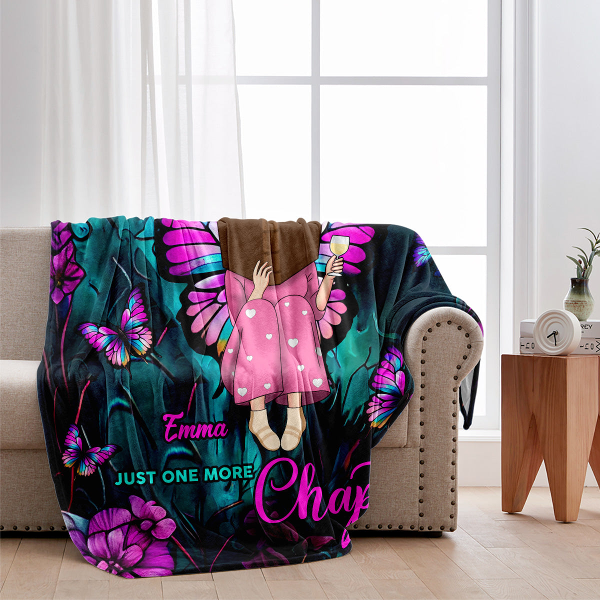 Book Girl With Butterflies And Flowers - Personalized Book Blanket