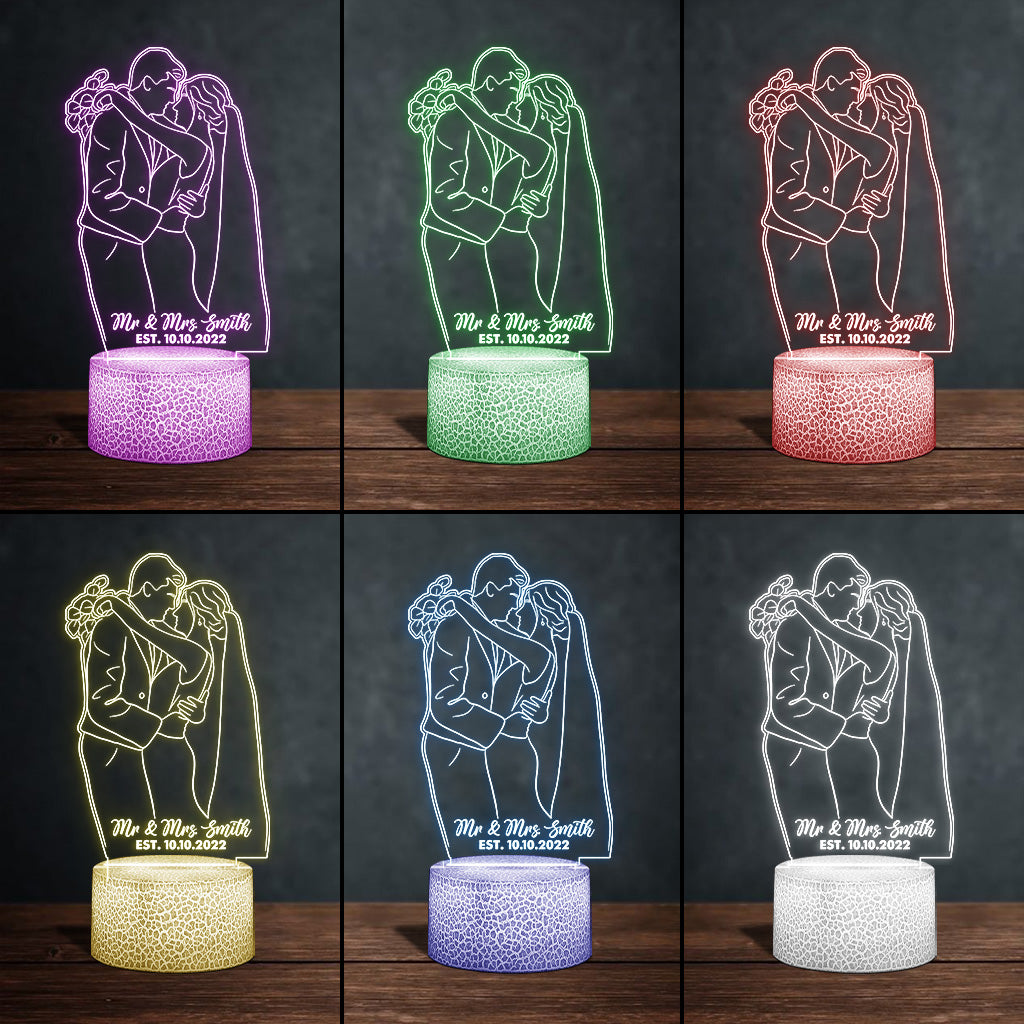 Custom Line Drawing - Personalized Husband And Wife Shaped Plaque Light Base
