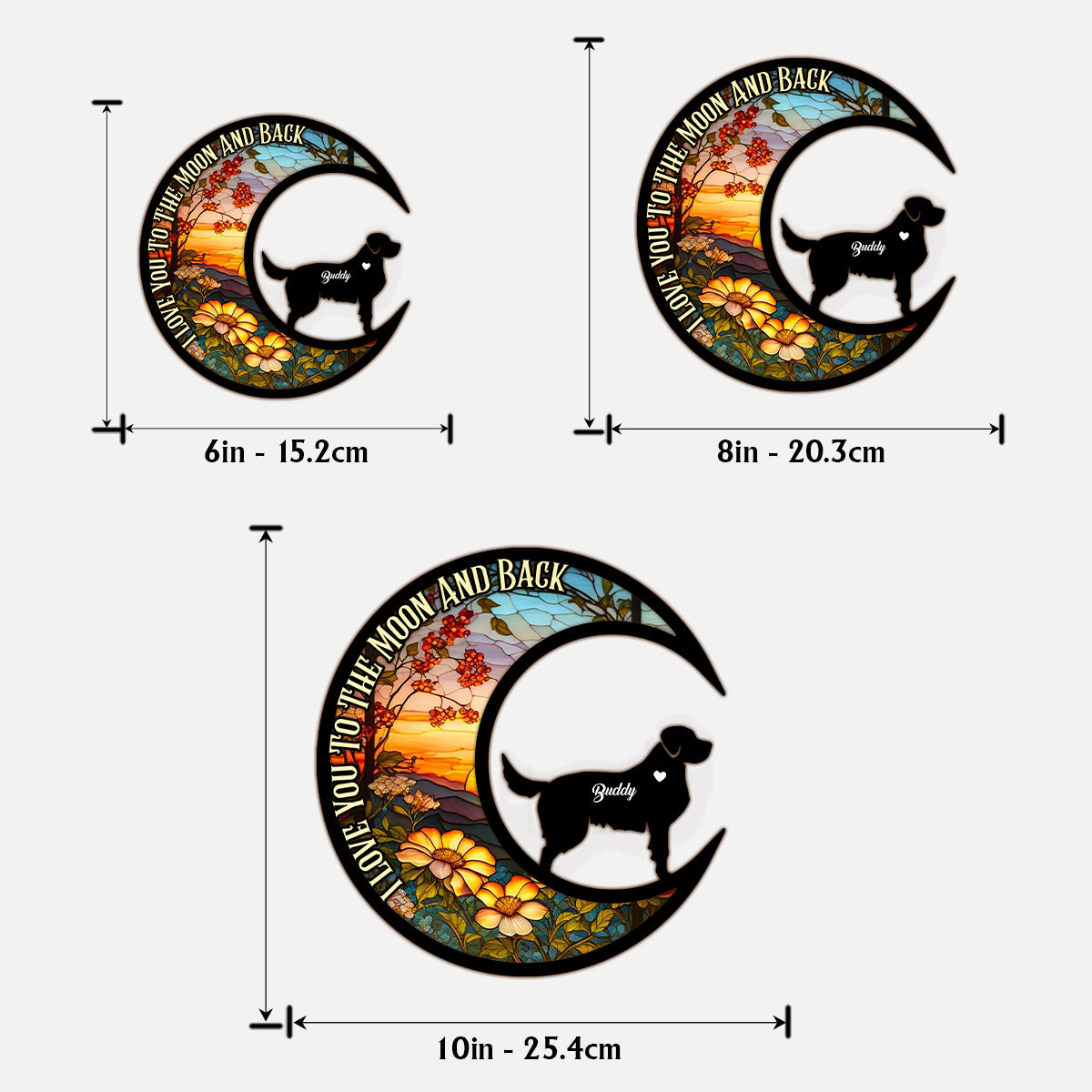 Je t'aime jusqu'à la lune et retour - Cadeau pour les amoureux des chiens - Plaque en bois personnalisée à 2 couches