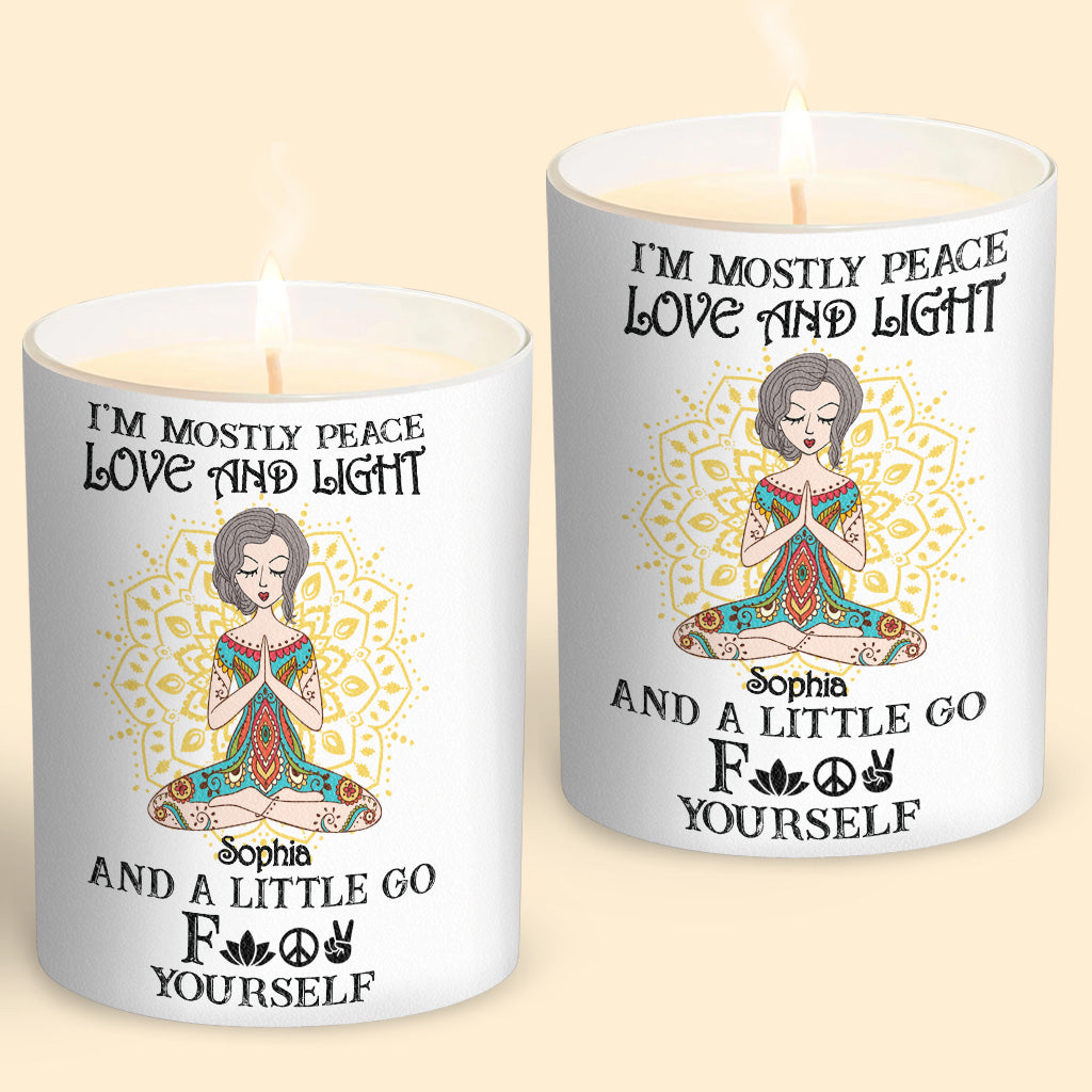 I’m Mostly Peace Love And Light - Personalized Yoga Candle With Wooden Lid