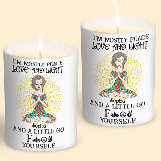 I’m Mostly Peace Love And Light - Personalized Yoga Candle With Wooden Lid