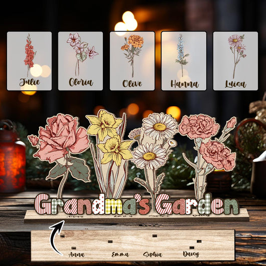 Fleurs de naissance du jardin de grand-mère - Cadeau pour grand-mère - Grand bouquet personnalisé à un étage, autoportant