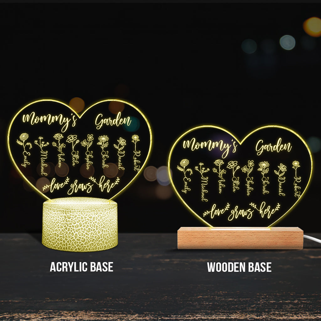 Grandma's Garden - Gift for grandma, mom, aunt, grandpa - Personalized Shaped Plaque Light Base