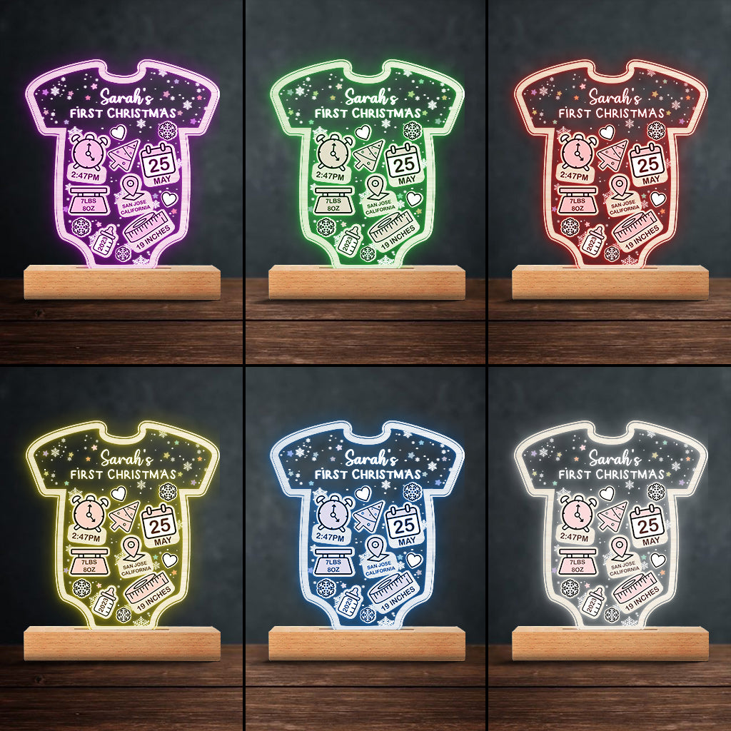 Babt's Birth Stats First Christmas - Gift for Newborn, son, daughter, granddaughter, grandson - Personalized Shaped Plaque Light Base