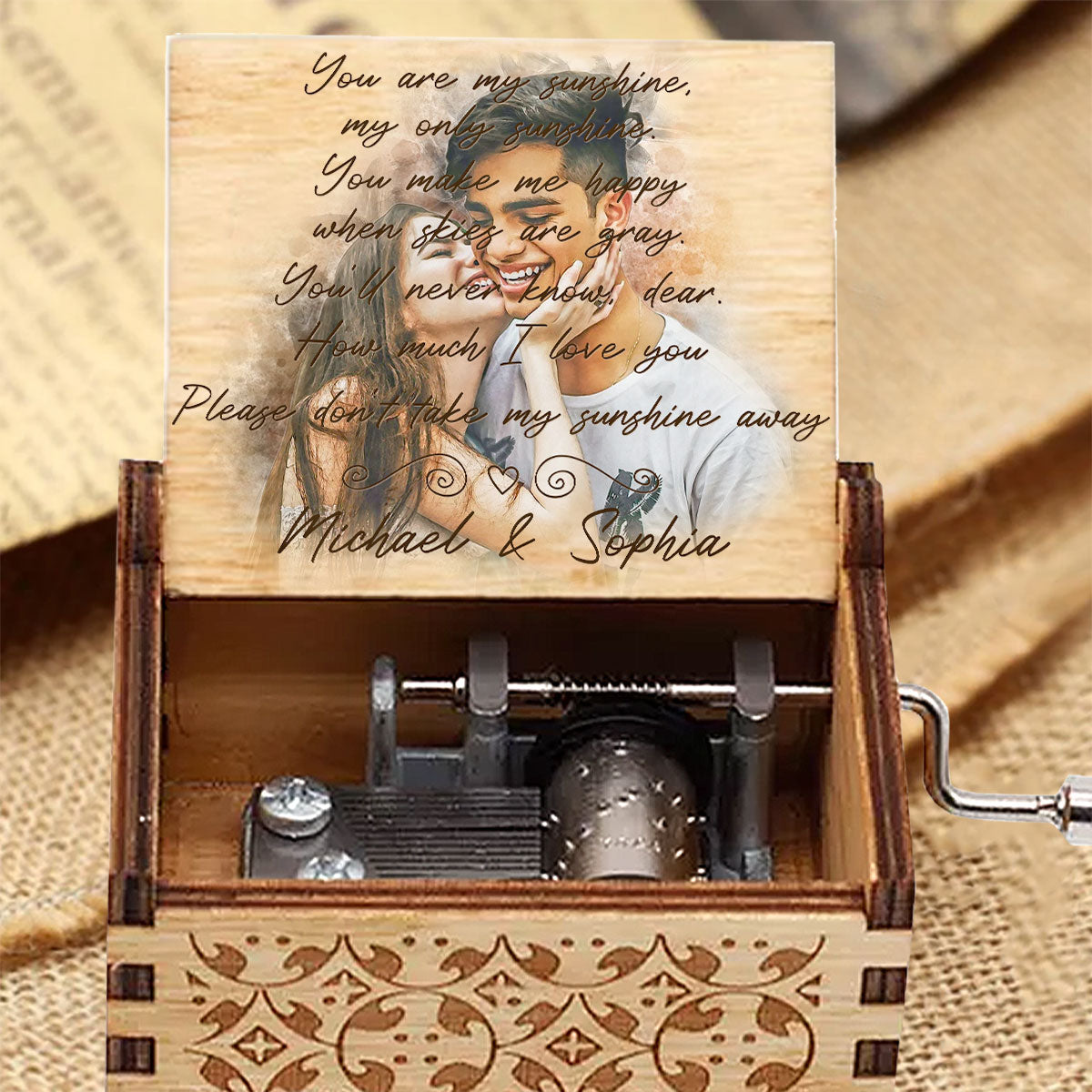 You Are My Sunshine - Personalized Couple Hand Crank Music Box