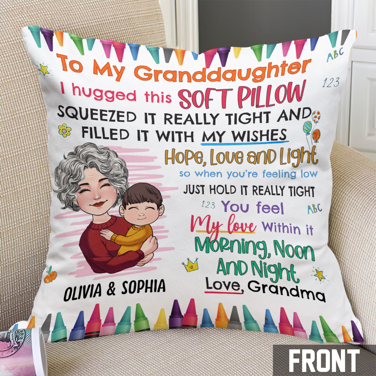 À ma petite-fille - Coussin décoratif personnalisé pour grand-mère