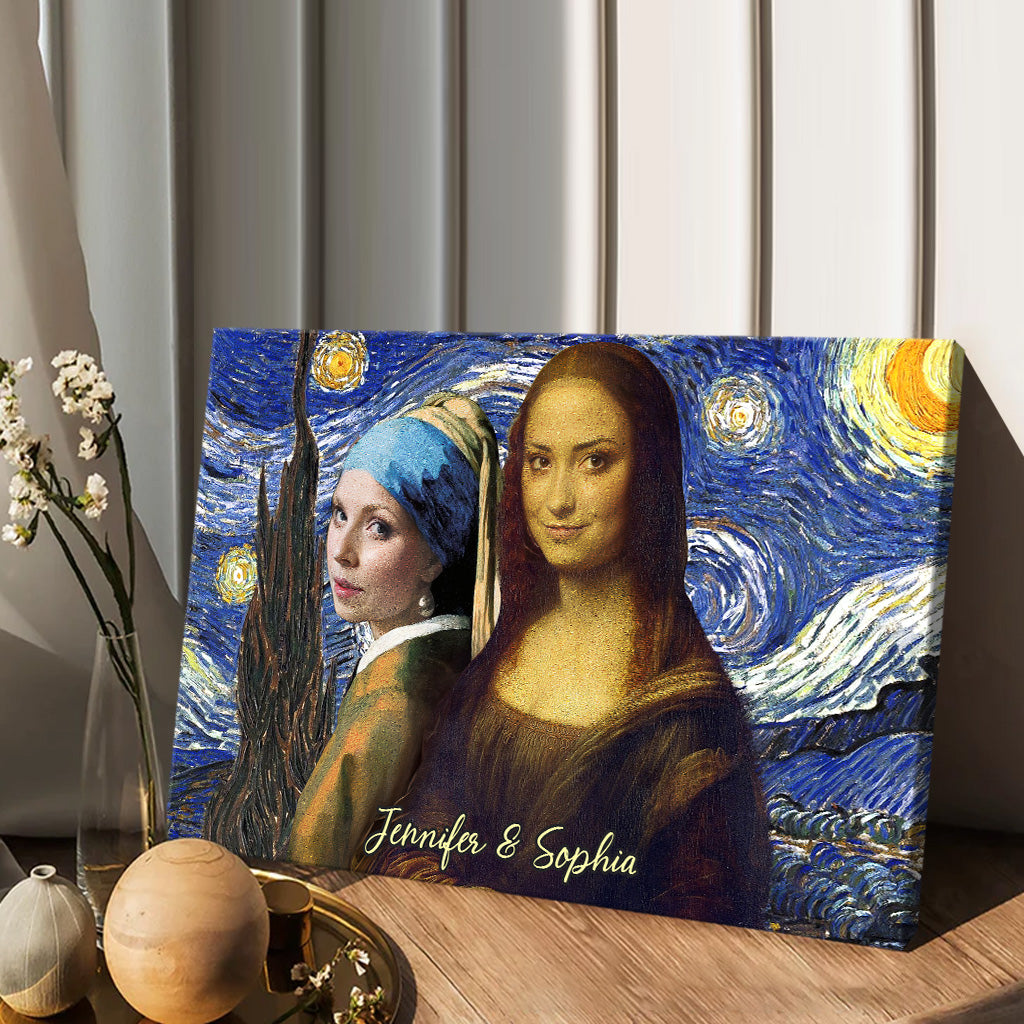 Beste Freundin Selfie Mona Lisa Mädchen mit Perlenohrringen - Personalisierte Beste Freundin Leinwand und Poster