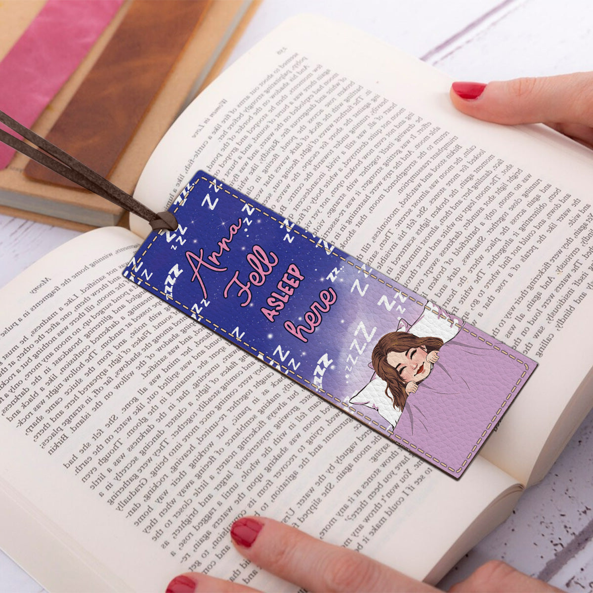 Fell Asleep Here - Personalized Book Leather Bookmark