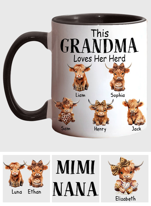 Grandma/ Nana/ Mimi... Loves Her Herd - Personalized Grandma Accent Mug