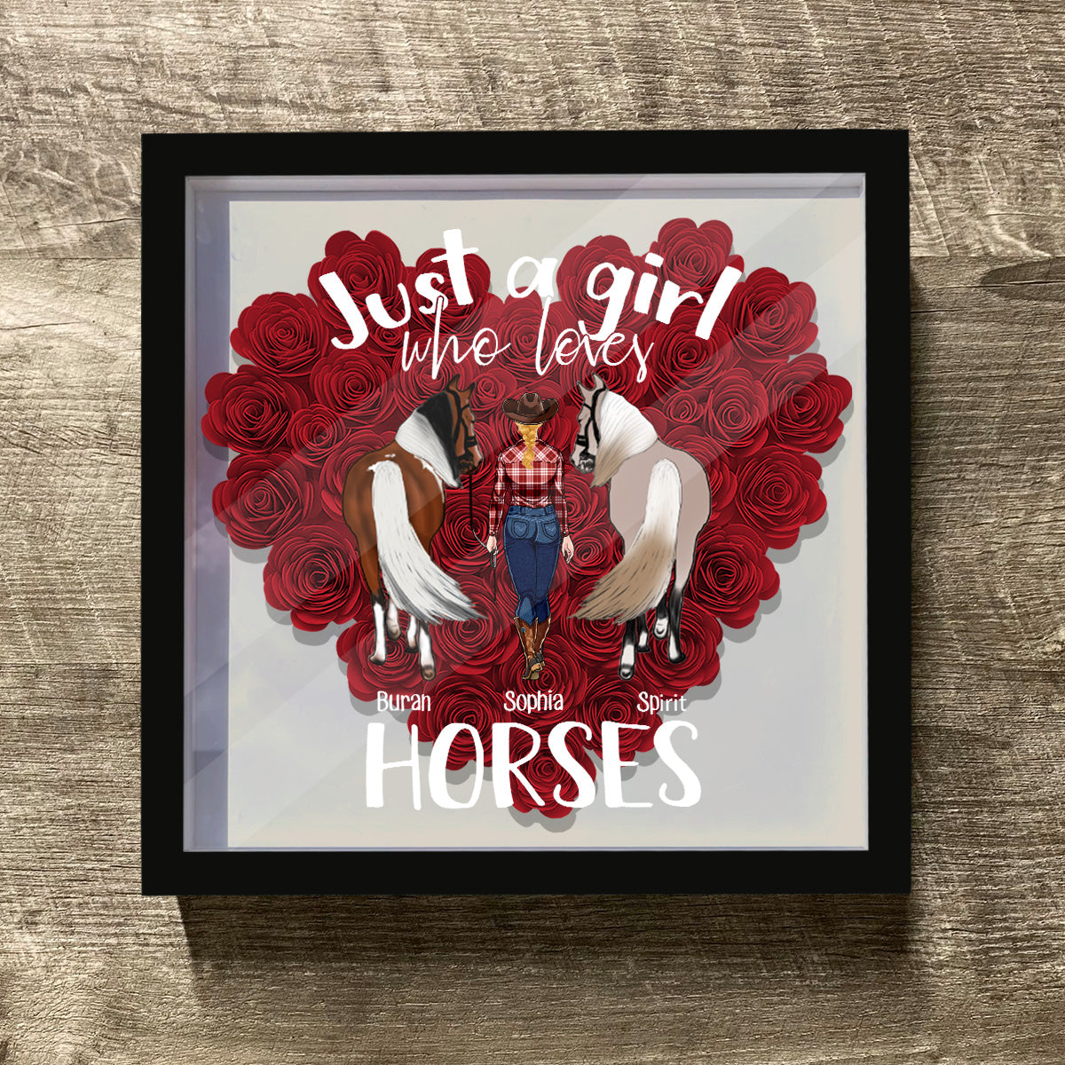 Just A Girl Who Loves Horses - Personalized Horse Flower Shadow Box