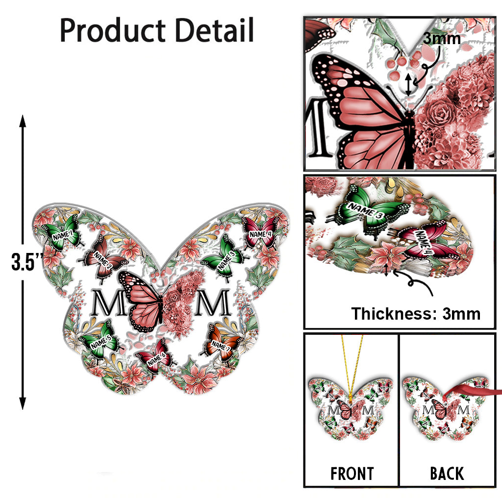 Mom & Children Butterflies Christmas Flower - Personalized Mother Ornament