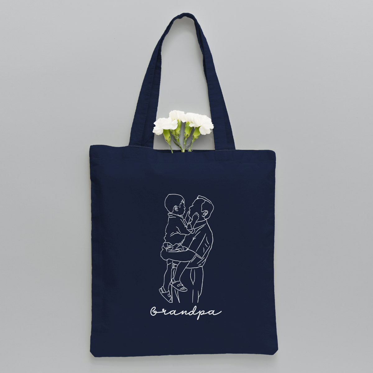 Custom Photo Line Art - Personalized Grandpa Embroidered Tote Bag