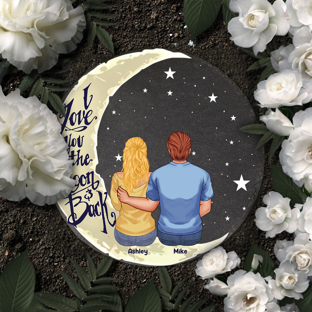 I Love You To The Moon And Back - Personalized Couple Round Shaped Stone