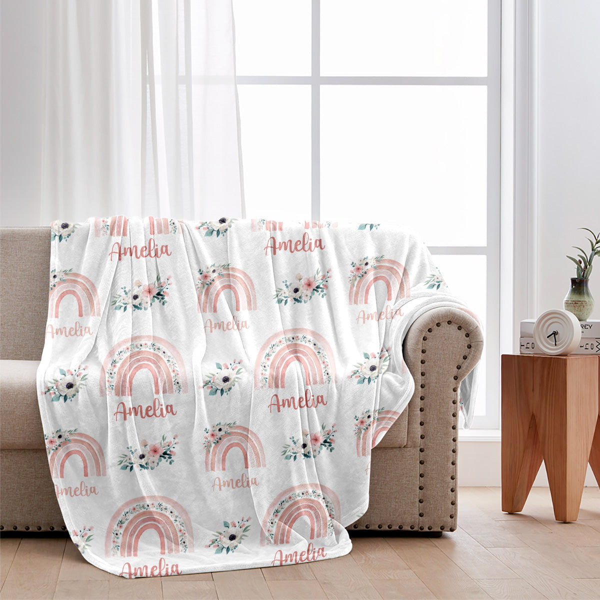 Retro-Regenbogen-Babydecke mit individuellem Namen