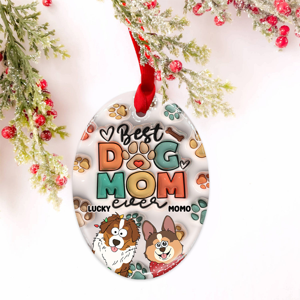 Best Dod Mom / Cat Mom / Dog Dad / Cat Dad Ever - Gift for dog lovers, cat lover - Personalized Ceramic Oval Ornament