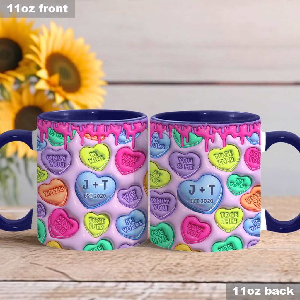 Any Name Any Date Colorful Heart Inflated - Personalized Couple Accent Mug