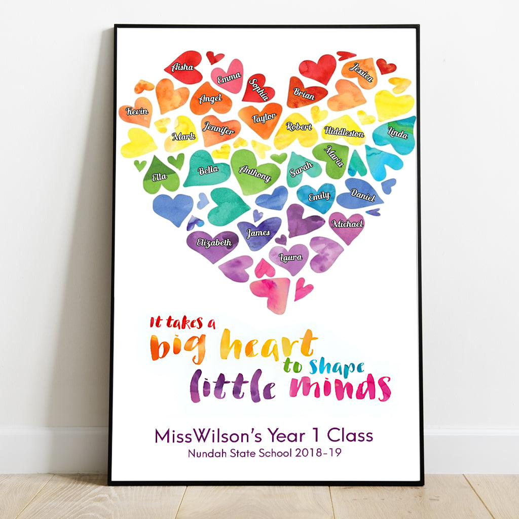 It Takes A Big Heart To Shape Little Minds - Personalized Teacher Canvas And Poster