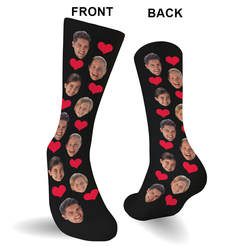 Custom Face Heart Pattern - Personalized Family Socks