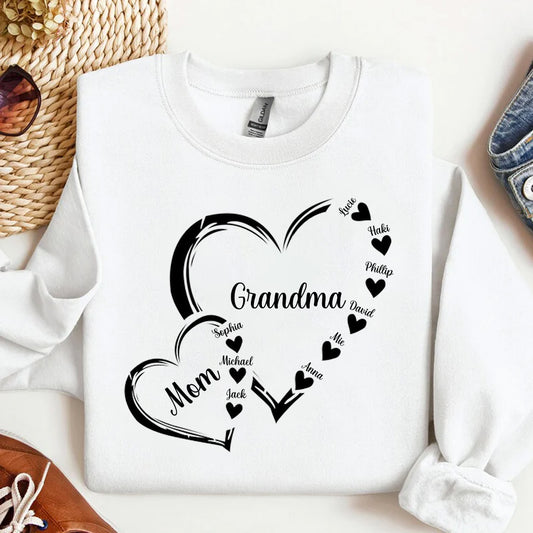 Grandma/Mom/Nana Heart - Personalized Grandma T-shirt And Hoodie
