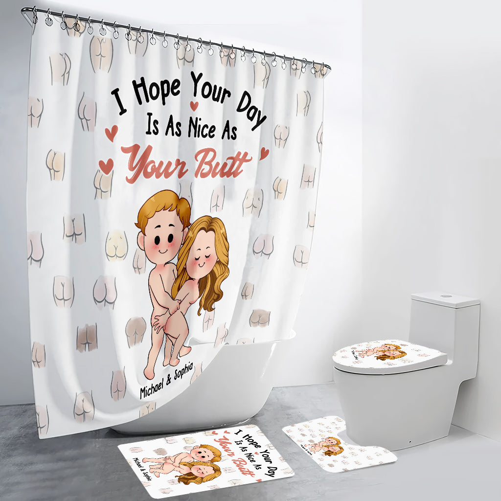 I Hope Your Day Is As Nice As Your Butt - Personalized Couple Bathroom Curtain & Mats Set