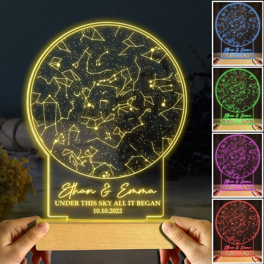 Under This Sky All It Began - Personalized Husband And Wife Shaped Plaque Light Base